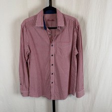 Tasso Elba Mens Red Blue Gingham Check Button Down Shirt Small 14-14.5 Cotton