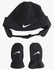 Nike Baby Boys Black Hat And Mittens Size 12/24 Months Brand New