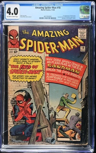 AMAZING SPIDER-MAN #18, 1st app NED LEEDS, SANDMAN, Marvel Comics (1964) CGC 4.0