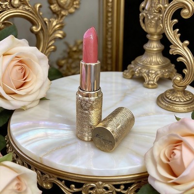 Monas Luxuriöser Pearl Rosa Lippenstift Gold Etui Mäander Muster Edel Cremig 02