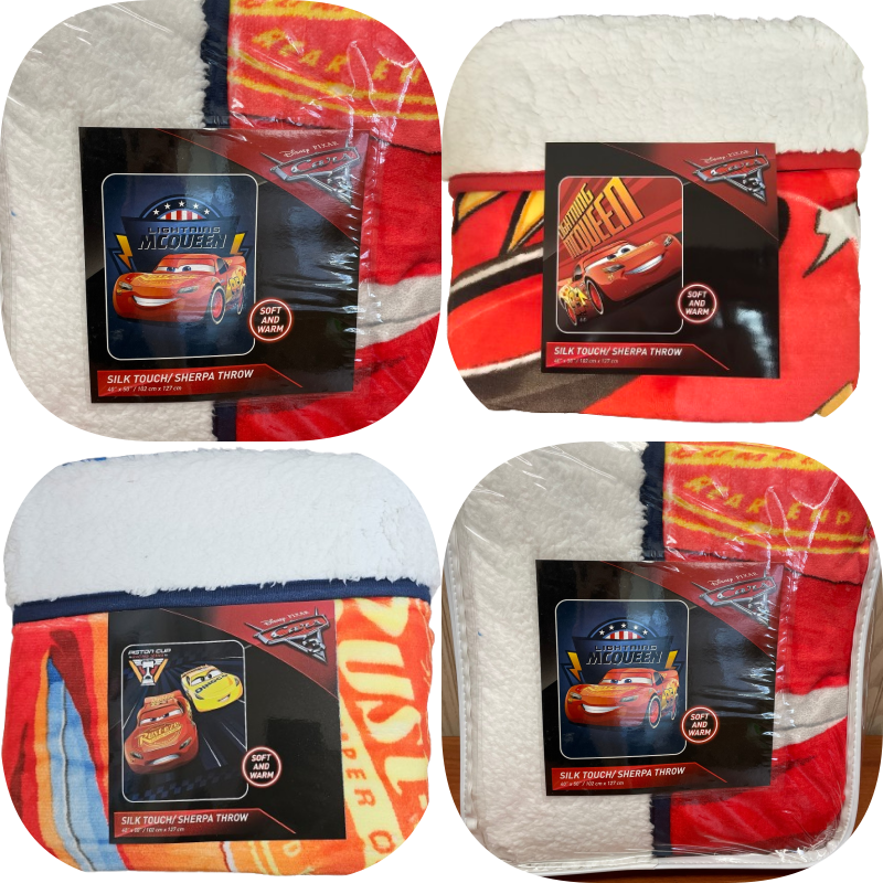 Pixar Cars Lightning McQueen Fleece Sherpa Blanket Bed Travel