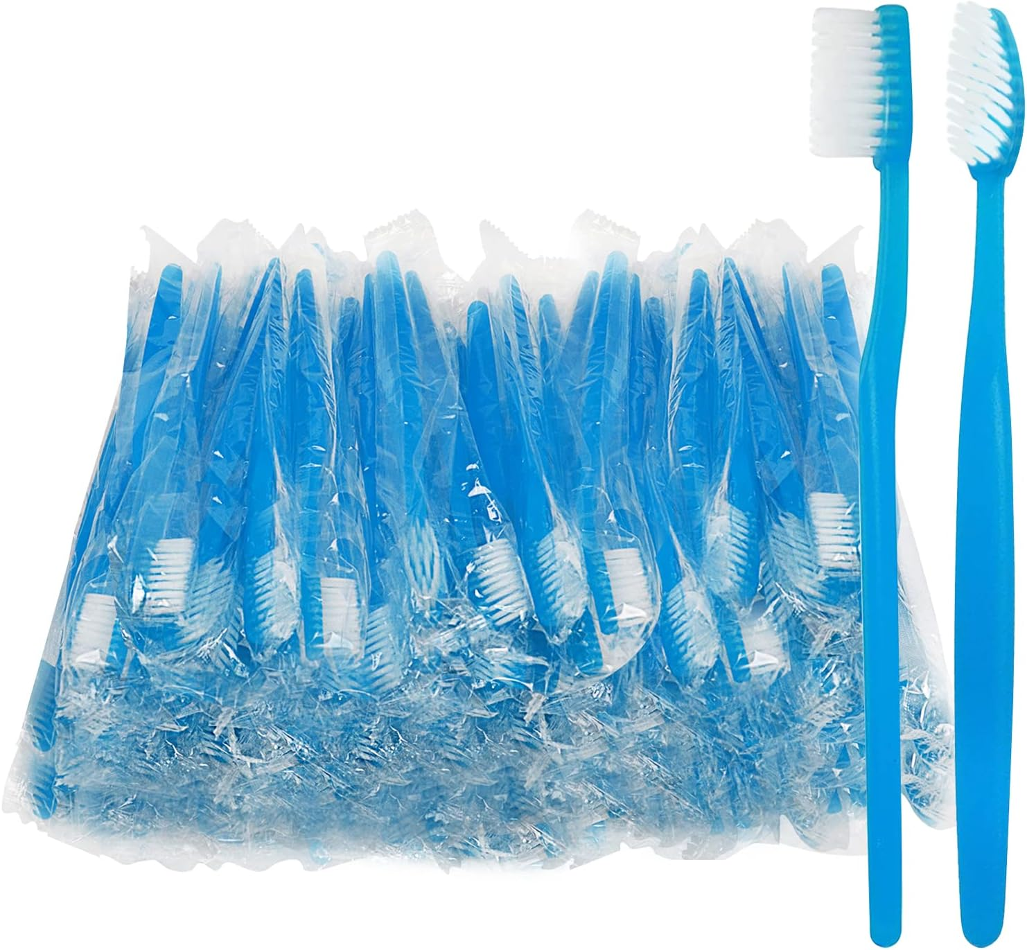 Blue Handle Toothbrushes Individually Wrapped, Multipack Disposable Toothbrushes