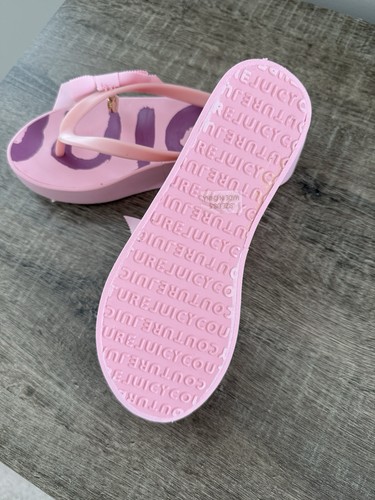 NIB JUICY COUTURE K104B Bow Thong Wedge Sandals Flip Flops Pink Size 5M - Picture 4 of 7