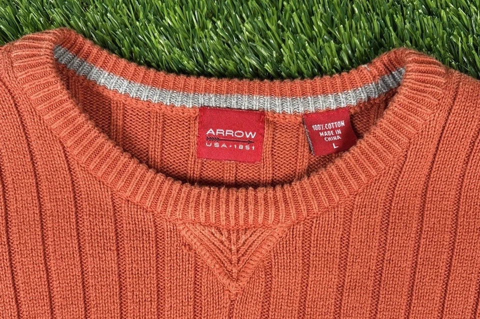 Arrow Sweater mens sz L Y2K chest stripe cotton crewneck grunge skate ribbed - Image 4 of 4