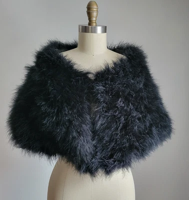 ADRIENNE LANDAU BLACK GENUINE MARABOU FEATHER SHRUG STOLE WRAP - Image 1 of 4