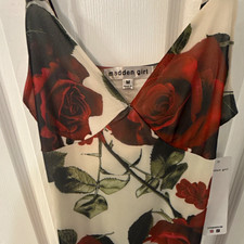 Madden Girl Rose Floral Maxi Slip Dress M Ivory Red Green Adjustable Strappy