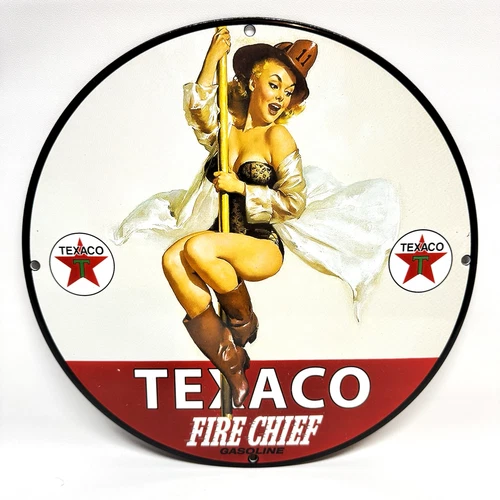 Texaco Fire Chief - Vintage Porcelain Sign - Gas Oil - Pump Plate Advertisement
