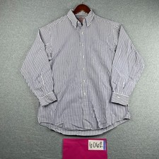 Brooks Brothers Shirt 16 Navy Blue White Striped Casual Button Up Long Sleeve