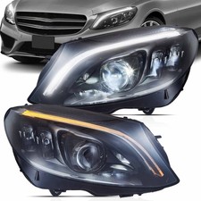 For Mercedes Benz C-Class W205 2015-21 Pair VLAND LED Headlights Blue Animation