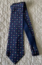 VTG Tommy Hilfiger 100 Silk Tie Men  s Navy Blue Geometric Pattern Made in USA