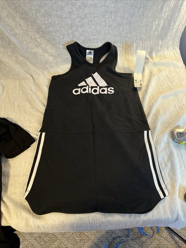 Neu mit Etikett Adidas Tanktop Kleid schwarz Gr. Mädchen XL 16 3 Streifen Adidas Logo - Bild 2 von 10