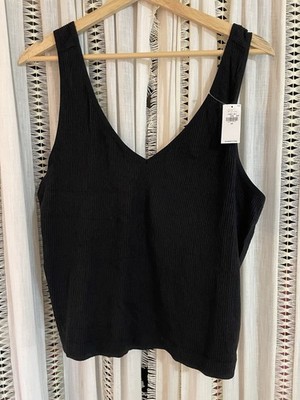 Old Navy Ribbed Seamless Cropped Fitted Tank Top Plus Size 4X Black Jack