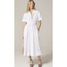J.Crew Drama Shirt Dress WMNS 16 White Cotton Poplin Drawstring Waist BY832 SS