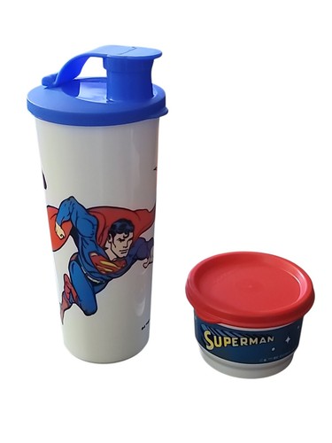 Superman Tupperware Snack Cup & Tumbler w/ Flip-Top New - Picture 2 of 5