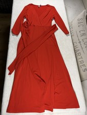 ASOS Women's Red Midi Wrap Dress 3/4 Sleeve Stretch Size 6 V Neck Tie Belt