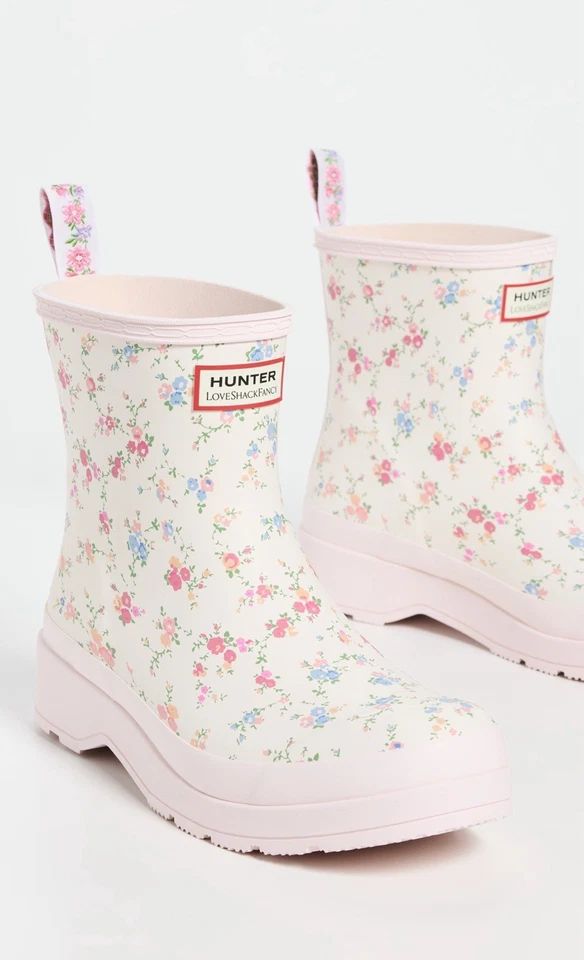 Botas de chuva curtas femininas Hunter x LoveShackFancy Play tamanho 9 NOVAS limitadas FPS - Imagem 3 de 4