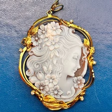 RARE Antique Vintage Style Art Deco Carved Shell Cameo Fully Hallmarked ITALY 