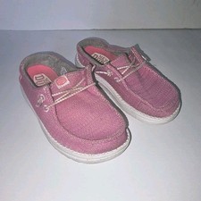 Hey Dude Wendy Youth Pink Boat Shoes Unisex Kids Size 11 Canvas Comfort Slip On