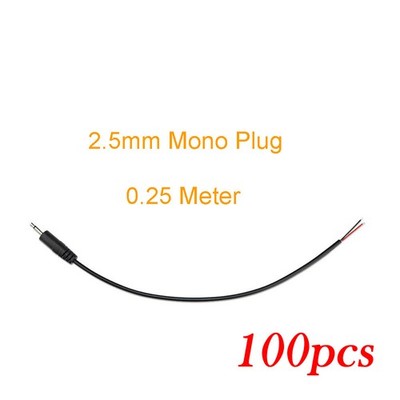 100pcs 25cm Audio Aux Cord 2.5mm Mono Male Plug 2pin Wire DIY Pigtail Cable