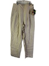 Deadstock Vintage 80s Womens 14 Linen Pleated Button Hip Trouser Pants Coastal