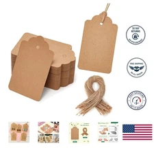 Elegant 100pc Kraft Gift Tags with Hanging Strings - Perfect for Events & Crafts