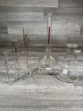 Lot (5) Chemistry Glassware Pyrex Bomex Karter Flask Cylinder Beaker Lab READ