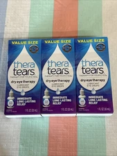 EXP 01/2027! 3 Box Large Thera Tears Dry Eye Therapy Drops Value Size 1 OZ 30mL