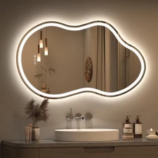 SMIROR Irregular Led Backlit Bathroom Mirror 24 x 36 inch, Asymmetrical Cloud...