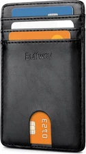 Buffway Mens Slim Wallet, Minimalist Thin Front Pocket Leather Seattle Black 