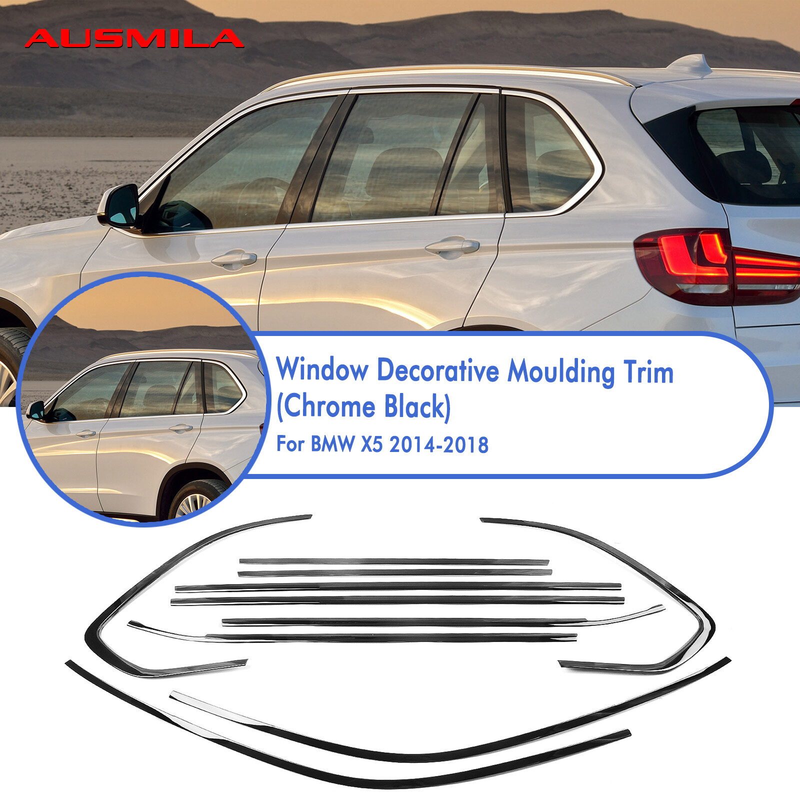 Window Strip Moulding Seal Belt Trims For BMW X5 2014-2018 2015 16 Chrome Black