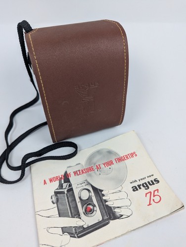 ARGUS Model 75 scatola vintage fotocamera custodia pelle manuale d’uso originale e flash - Foto 11 di 18