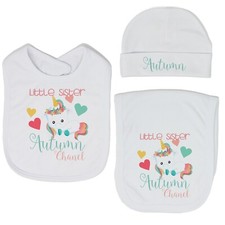 Baby Girl Personalized Custom Mystical Unicorn Bib and Burp Cloth Set VS2