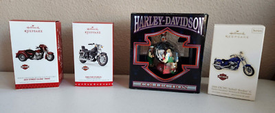 Mixed Lot of 4 Harley Davidson ornaments: 3 Hallmark Keepsakes and 1 Cavanagh