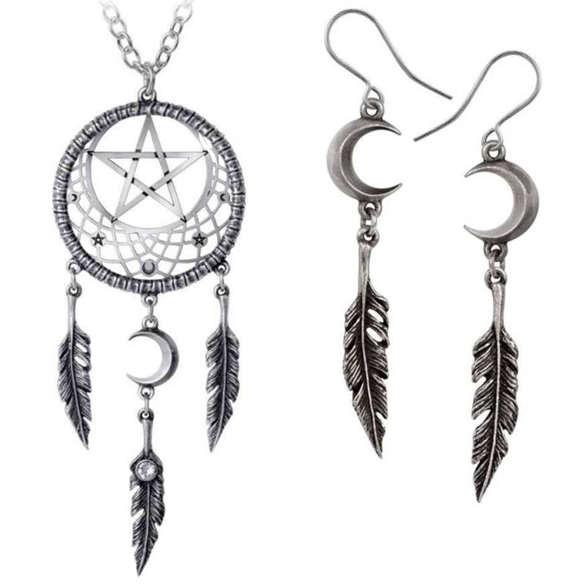 Pagan Dream Catcher Necklace Earrings Set, Moon Star Mystical, Alchemy  England