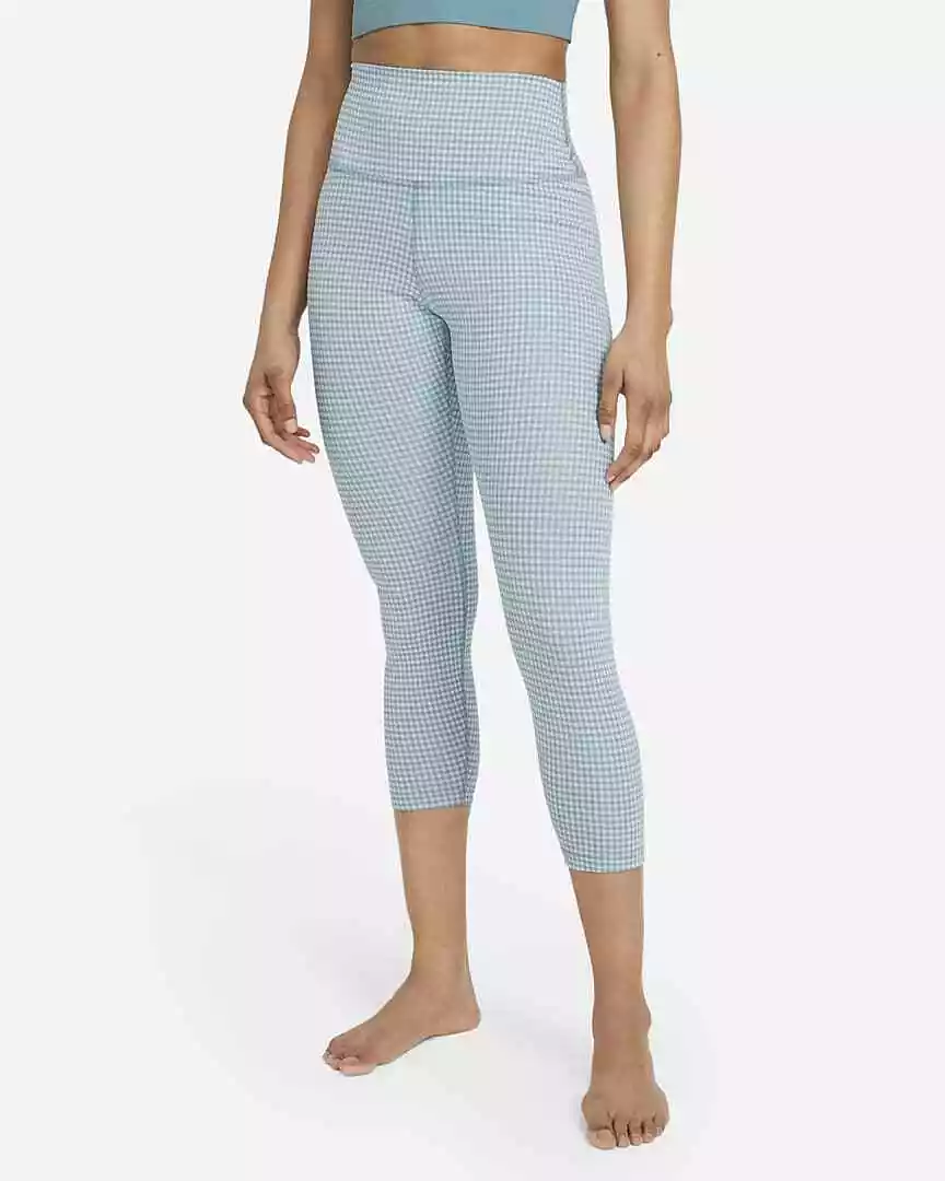 Women's Large L Nike Yoga High-Waisted Crop Gingham Plaid Leggings DA1092