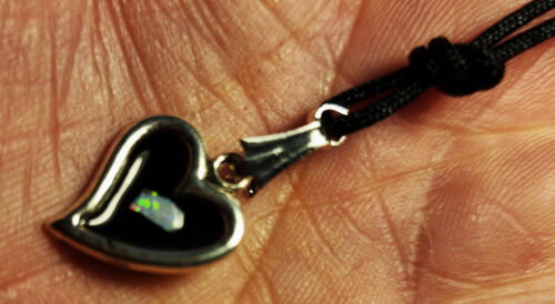 **   Silver Heart Pendant  with NATURAL OPAL  **    SEE VIDEO AAopalsAP15 - Picture 1 of 4