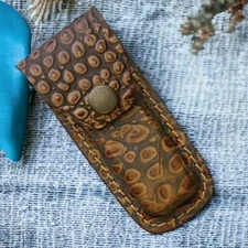 NEW Folding Knife Sheath Crocodile Alligator Leather Fits 3 - 3.5" Closed Brown