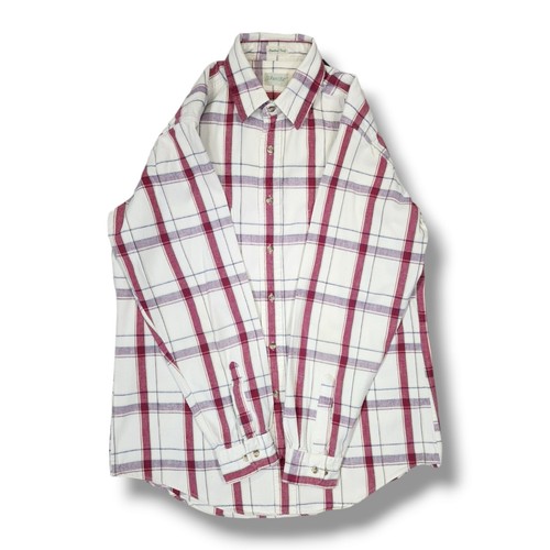 Vintage St Johns Bay USA Made White/Red Brushed Twill Plaid Flannel Men's Med - Picture 7 of 13