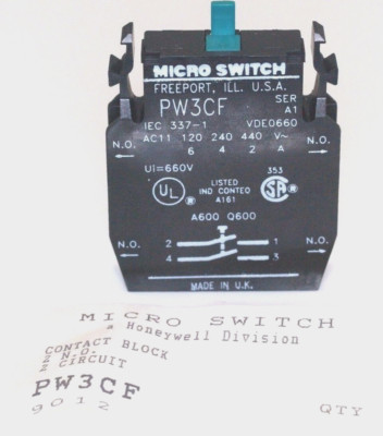 Micro Switch Contact Block PW3CF New dual N.O. In original package. Honeywell