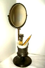 ANTIQUE SHAVING MIRROR STAND SILVERPLATE KRUSIUS BROTHERS BAMBOO RAZOR VICTORIAN