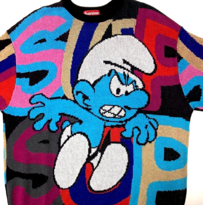 Supreme Smurf Knit Sweater Size L Black Multicolor Street Supreme Smurf Knit Sweater Size L Black Multicolor Street