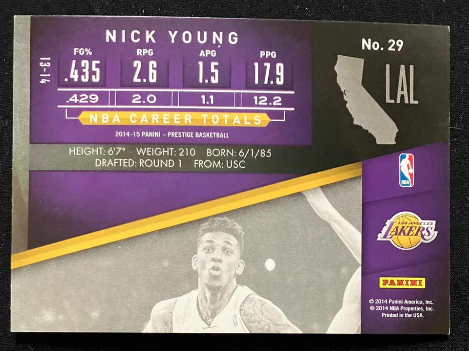 NICK YOUNG LOS ANGELES LAKERS 2014-15 PANINI PRESTIGE #29 BONUS SHOTS BLUE /99 - Image 2 of 3