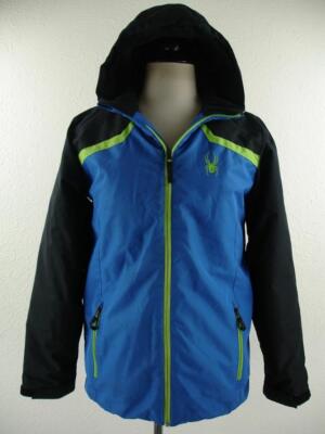 Spyder Big Boy's XL Full-Zip Flyte Ski Jacket Blue Black Insulated Hooded  Parka