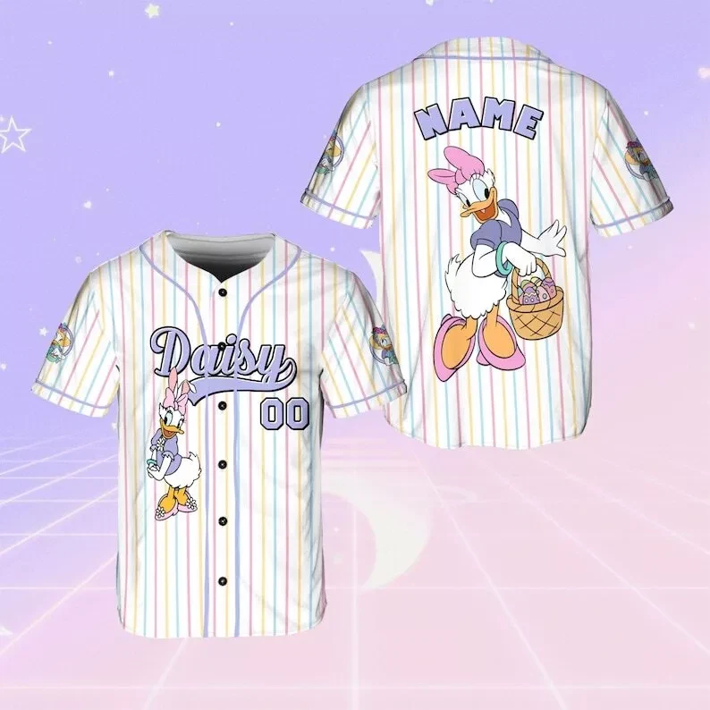 Personalized Daisy Duck Easter Eggs Basket Hunt Easter 3D Baseball Jersey Shirt