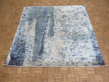 8 x 8 Square Hand Knotted Fine Modern Abstract Oriental Rug With Silk G15358