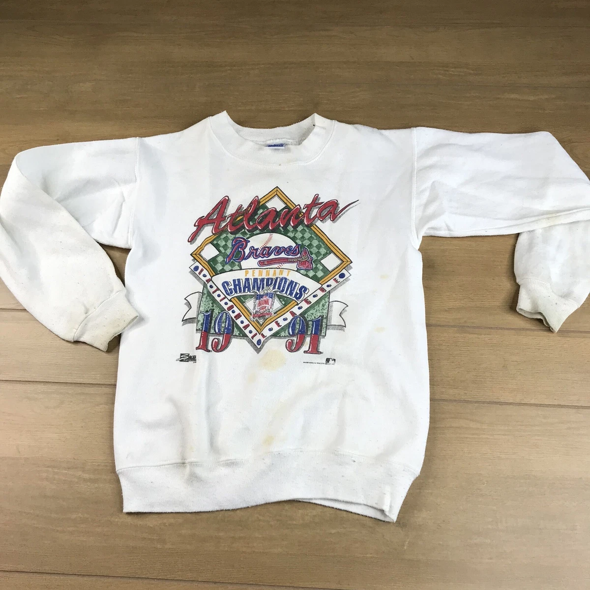 VINTAGE ATLANTA BRAVES SWEATSHIRT MEDIUM M YOUTH CREWNECK PULLOVER Sz 14-16