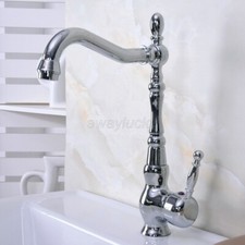 Polished Chrome Bathroom Kitchen Sink Mixer Taps Swivel Spout Single Lever Tap