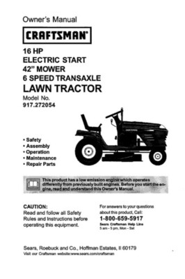 Owner’s Manual Sears Craftsman 16.0 HP Lawn Tractor 42” Mower- Model ...