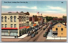 Front Street Mickeys Montgomery Ward Traffic Berwick PA Linen Postcard K12