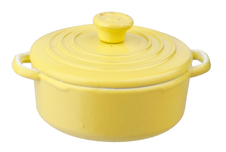 Dolls House Casserole Dish Yellow Enamel Kitchen Accessory Miniature 1:12 Scale